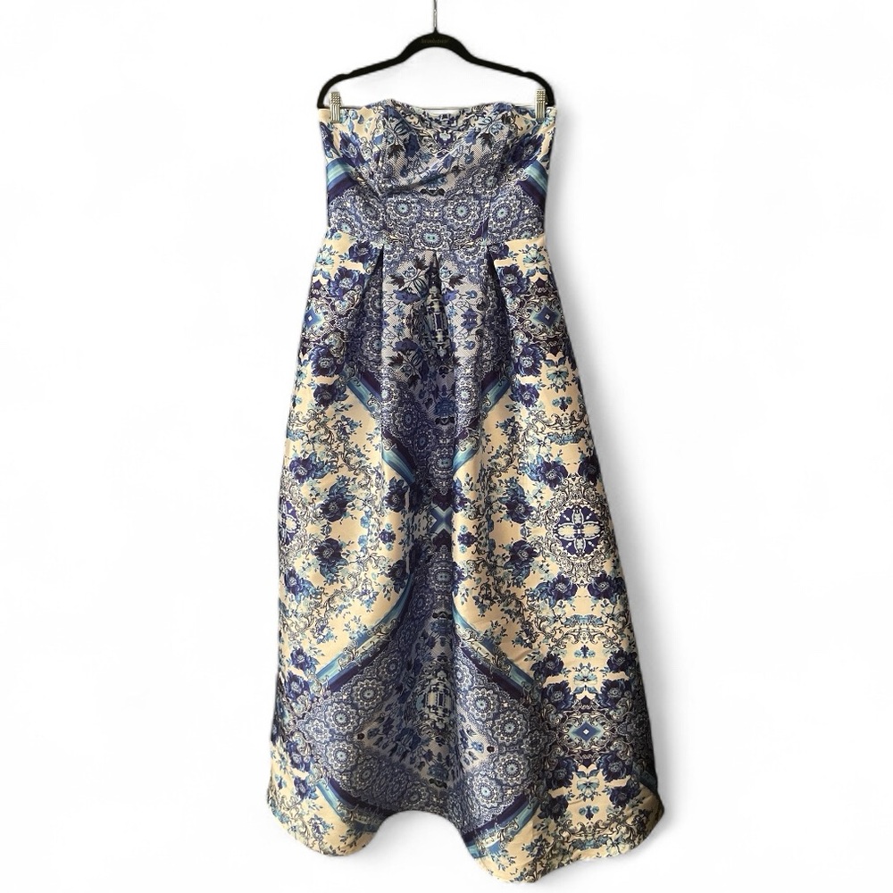 Elegant Blue and Cream Strapless Prom Dress - Picture 3 of 3